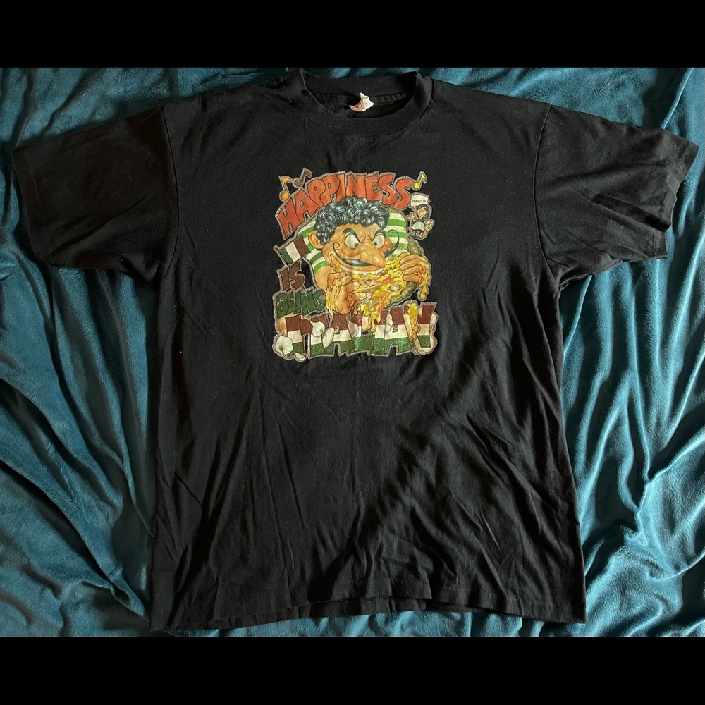 Vintage 80s Italian Iron-on sparkle t-shirt xl vtg 50/50